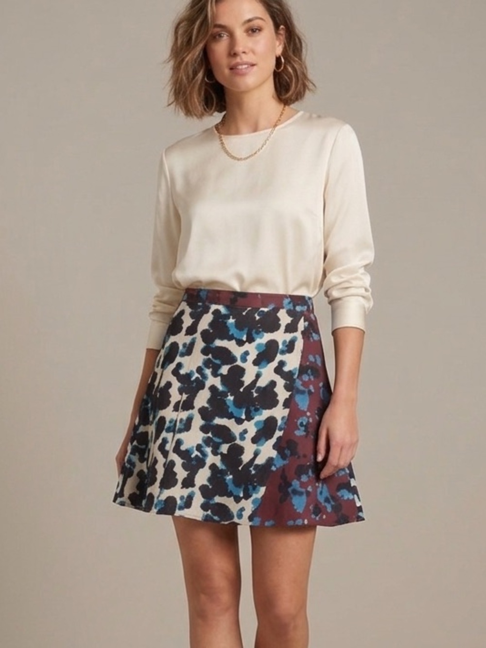 Tanya Taylor Sz 8 Leopard Print Colorful Silk Asymmetric Skirt